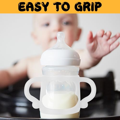 2 Pcs Silicone Baby Bottles Handle Wide Neck Bottle Grip Universal Fit Baby Bottle Holders for Baby Self Feeding (White)