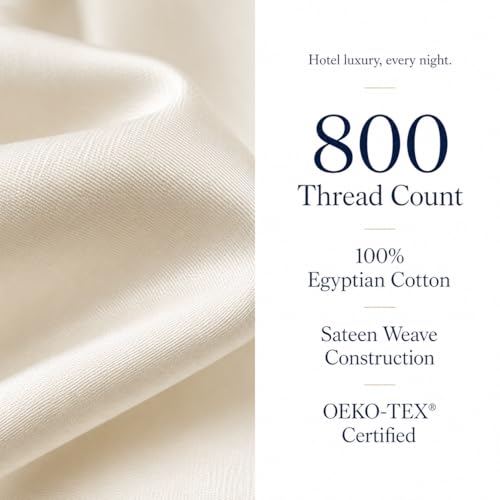 Image of Queen Sheets - 800 Thread Count 4 PC Egyptian Cotton Luxury Bedding - Ivory | 15 inch Deep Pocket Queen Bed Sheets Set for Elegant & Relaxed Comfort, Breathable & Ultra-Soft Sateen Weave, All Season Comfort