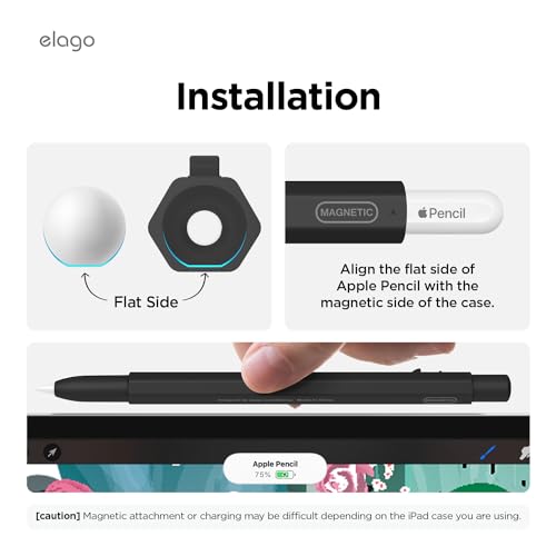 Image of elago x MONAMI Compatible with Apple Pencil Pro Case & Apple Pencil 2nd Generation Case, Compatible with Magnetic Charging, Double Tap, Squeeze, Haptic (Must Read Installation Instructions) (Black)