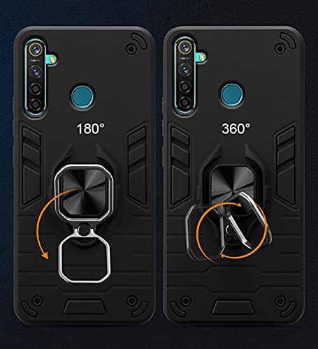Image of Pikkme D5 Tough Armor Bumper Back Cover Case for Realme 5 Pro |Ring Holder & Kickstand in-Built (Black)