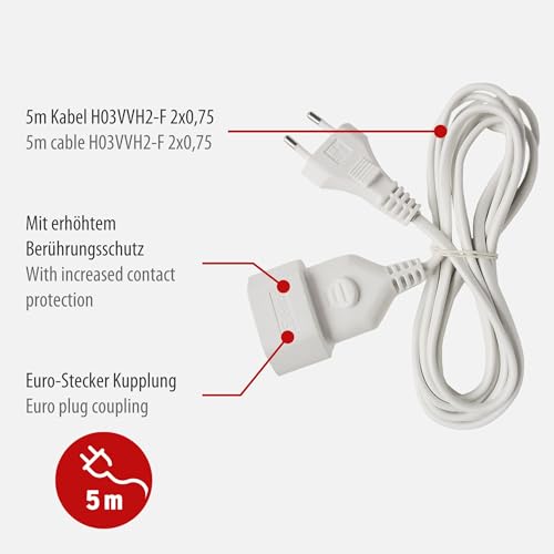 Brennenstuhl Kunststoff-Verlängerungskabel (Verlängerungskabel für den Innenbereich, 5m Kabel, mit Euro-Stecker und Kupplung) weiß – Bild 3