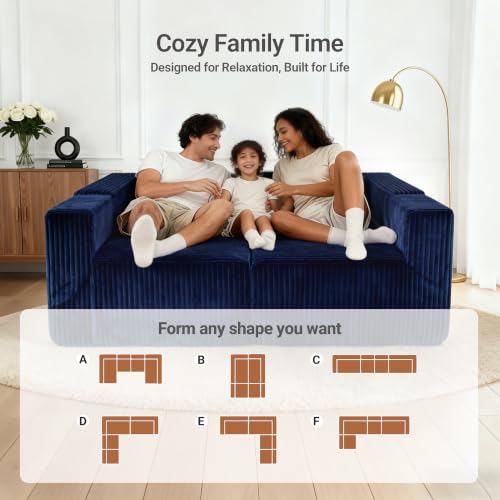 Image of Claiks 128 inch Modular U Shaped Couch, Sectional Deep Seat Sofa with Pet Stair, Blue