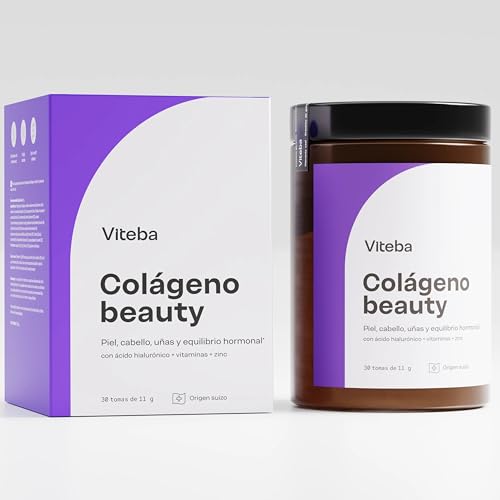 Viteba Colágeno Beauty Hidrolizado en Polvo 330g - Con Ácido Hialurónico Vitamina C, Zinc y Biotina - Suplemento Piel Pelo Uñas y Articulaciones - Sin sabor. Péptidos de Colageno Puro Tipo 1 y 3