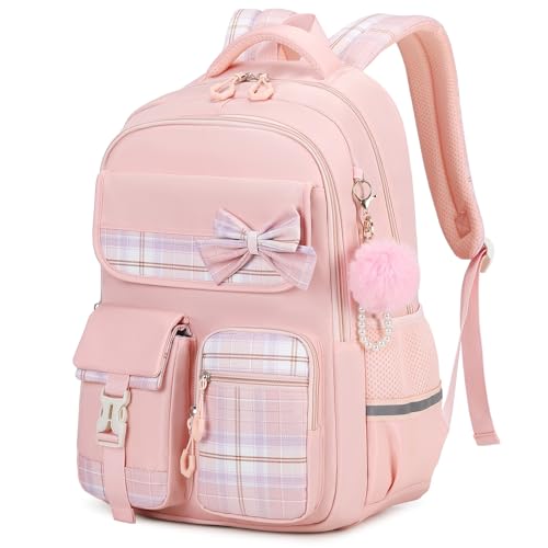 Tanou Cartable Fille Primaire, Sac à Dos Scolaire College Étanche Daypack pour Adolescentes, Cartable Kawaii à Carreaux pour Filles de 9 à 16 an pour les...