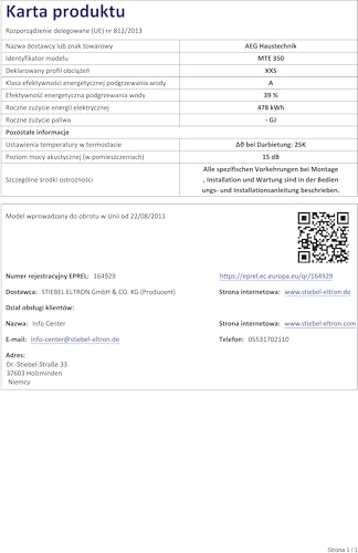 AEG elektronischer Klein Durchlauferhitzer MTE 350 nur fürs Handwaschbecken, 3,5 kW, mit Stecker, druckfest + drucklos, VDE geprüft, 231003