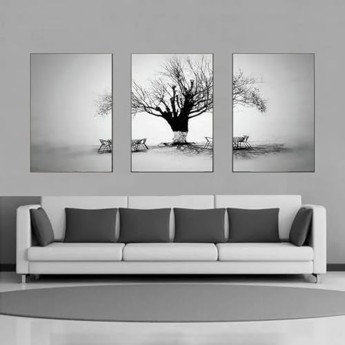 Tableau paysage noir et blanc triptyque moderne 80x120 cm pour salon - 3