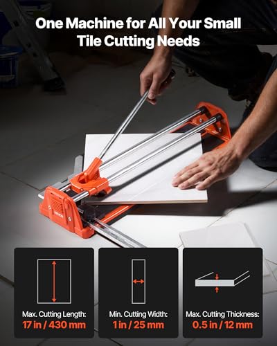 Image of VEVOR 17-Inch Manual Tile Cutter for Wall & Polished Tiles,Double Rails for Precise Cutting, Tungsten Carbide Wheel,Non-Slip Handle,Anti-Displacement Pressure Rod,Precise Cuts for Pros & Beginners