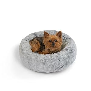 Best Friends by Sheri SnuggleSoft Faux Fur Calming Donut Bed for Small Dogs and Cats, Gray, Extra Small, 18″ x 18″