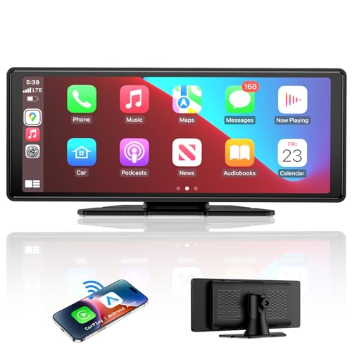 Wireless Apple Carplay Screen for Car, 10.26' HD Touchscreen Portable Android Auto Car Stereo with Bluetooth Car Radio Receiver Support GPS Navigation, Voice Control, Mirror Link, FM/AUX