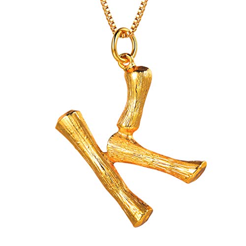 Suplight Gold Alphabet Necklace K Personalized Jewelry Chunky Bamboo Name Initial Letter k Pendant Necklace for Women Bridesmaid Gifts for Women