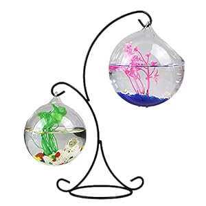 Hanging Fish Tank, Small Table Glass Fish Bowl, Mini Aquarium with Stand, Desk Hanging Fish Tank Bowl with Stand, Clear Plant Terrarium for Home Tabletop Office Garden Decor(A2)