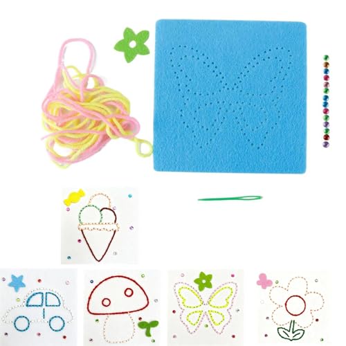 AYZDJ Kit de costura infantil principiante de 5 piezas - Set de artesanía en fieltro con agujas de plástico, arte textil DIY seguro para niños de 3 a 12 años, aprender a coser y potenciar