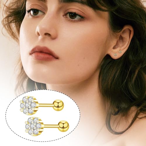 Minimalist Hypoallergenic Cartilage Earrings Set in Gold and Silver - 7 Styles, Copper Material, Surgical Steel, Screw Back, Second Hole Pierced Earrings for Sensitive Ears - Cute 5mm Ball Studs Jewelry Gift4