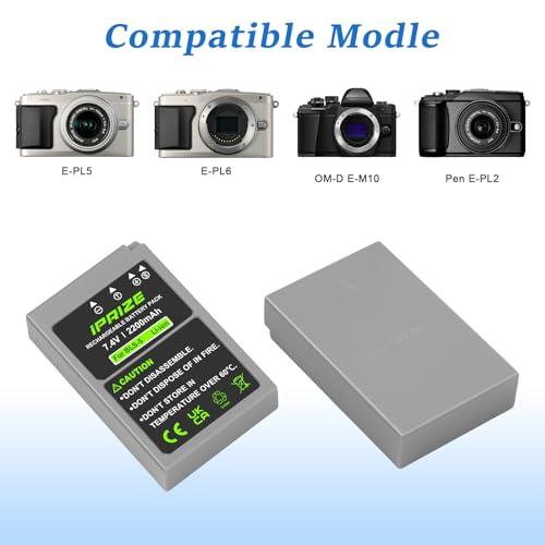 iPrize 2X BLS-5 / BLS-50 2200mAh y Cargador para Olympus OM-D E-M10 Mark II/III/IV, Pen E-P3, Pen E-PL1, Pen E-PL8, Pen E-PM1, Pen E-PM2, Stylus 1 - imagen 3