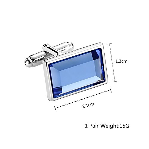Mancuernas rectangulares de acero inoxidable con cristal azul para hombre miniatura 2