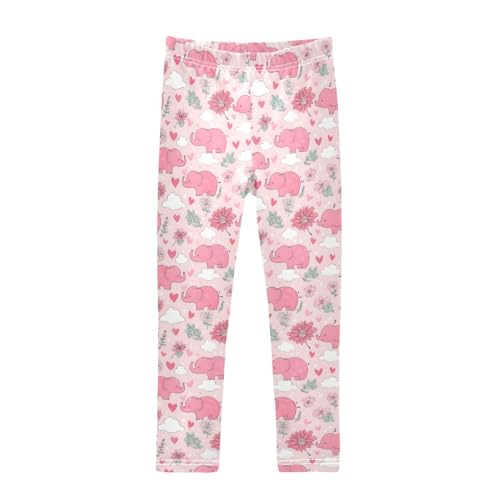 Cute Pink Elephants Girls Leggings Kids Yoga Pants Athletic Tights Pants 4-10 Years