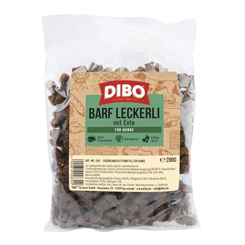 Dibo Barf Leckerli, 200 g, cavallo, selvaggio, bouquet, agnello, anatra, snack per cani, piccolo e pratico, senza zucchero, sano e delizioso (anatra)