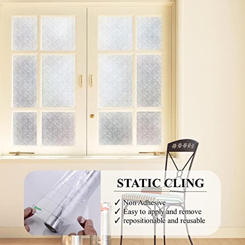 Velimax Carved Glass Window Film, Window Privacy Film, 4D Etched Glass Film, Static Window Cling Non Adhesive Anti-Uv For Home Office Hotel 17.7X78.7 Inches #TOP2