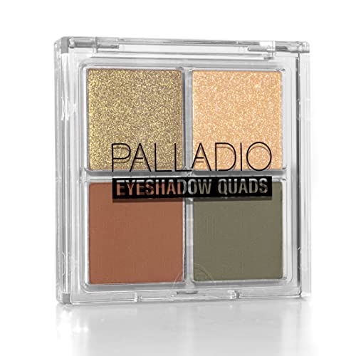 Palladio Eyeshadow Quads, Velvety Pigmented Blendable Matte, Metallic & Shimmer Finishes, Creamy Formula, Four Way Quad Eye Shadow Palette, Talc-Free (Gold Digger) #TOP16