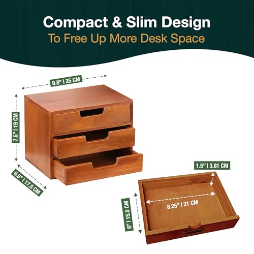 Triple Drawer Desktop Storage Organizer in Modern Wood Design (9.8”x6.9”x 7.5”) 3-Drawer Stackable Drawer Unit - Vanity Accessories Organizer (1-Pack)