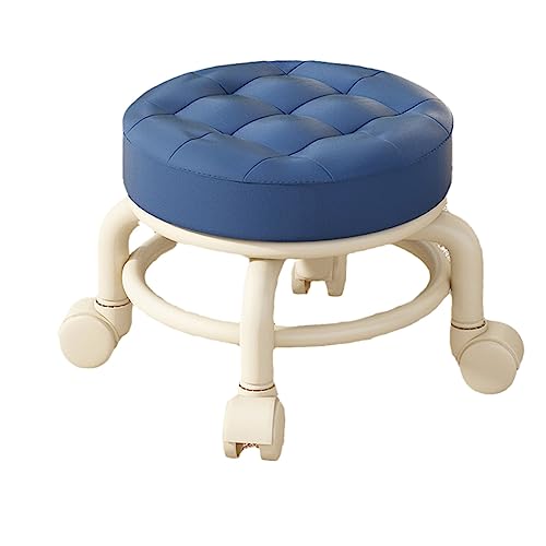 Taburete giratorio compacto con ruedas, pequeño asiento redondo de piel sintética para oficina en casa y fitness, fácil movilidad, diseño elegante, cómodo taburete negro (S)