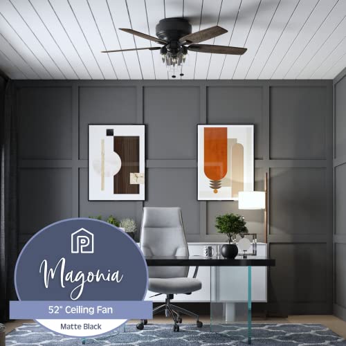 Prominence Home Magonia, 52 Inch Farmhouse Style, Flush Mount Led Ceiling Fan With Light, Dimmable, Pull Chain, Dual Finish Blades, Reversible Motor - 51670-01 (Matte Black) #TOP1