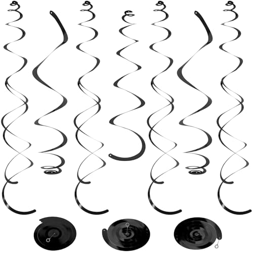 Image of 24 PCS Black Hanging Swirl, Sparkle Ceiling Hanging Decorations, Plastic Streamer Party Decorations with Double-Swirls and Single-Swirls for Birthday Decorations, Graduation,Halloween