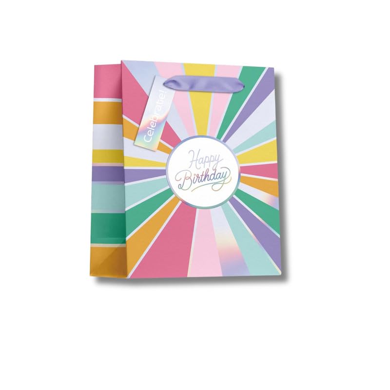 PaperPep Sacchetti di carta colorati per regali di compleanno della serie speciale, piccoli (22,9 x 17,8 x 10,2 cm), 220 g/m², etichette regalo attaccate, ideali per regali di ritorno, matrimoni