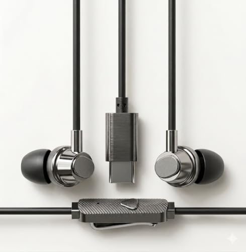 Image of Wired in-Ear Earphones with USB Type-C Connector, Magnetic Buds, Inline Remote, 1.2 Meter Cable, Matte Black