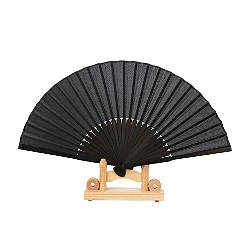 Minelife 2 Pack Bamboo Silk Folding Fan Handheld, Chinese Vintage Retro Fabric Fans, Black Hand Fan For Performance, Dance, Fighting, Wedding, Church, Party & Gift #TOP5