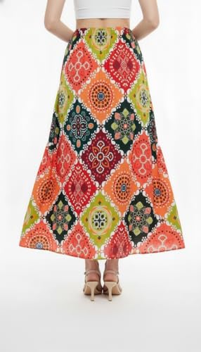 Image of VAGISHA Women's 4-Metre Flared Long Skirt | Skirts for Women Long Length | Long Skirts for Girls | Ethnic & Boho Printed Wear with Elastic Waist | Perfect for Party, Festive & Casual Look