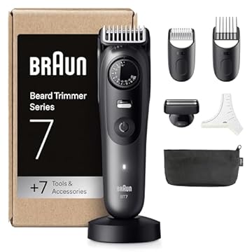 Braun Regolabarba Uomo Series 7, Rasoio Elettrico Barba, +7 Strumenti Da Barbiere, Lama ProBlade Affilata a Vita, 120 Min Autonomia, Impermeabile, Selettore Di Precisione 40 Lughezze, BT7525, Grigio