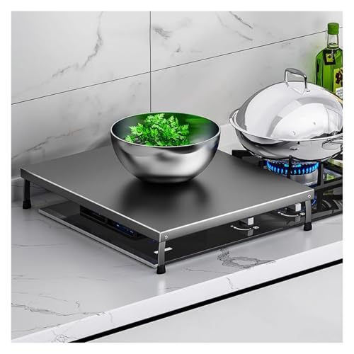 tapa encimera gas Placa de cubierta para estufa de gas con patas, cubierta de acero al carbono con almohadilla antideslizante, rejilla ajustable gris para cocina(35x48x9cm/13.8x18.9x3.5in)