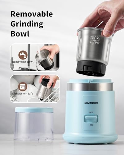 Image of SHARDOR Quiet Coffee Grinder Electric, 70g Removable Bowl Spice Grinder for Coffee Beans, Seeds and Grains, Super Silent Grinding Mill with 60dB Low Noise, 2.5oz Capacity, Blue