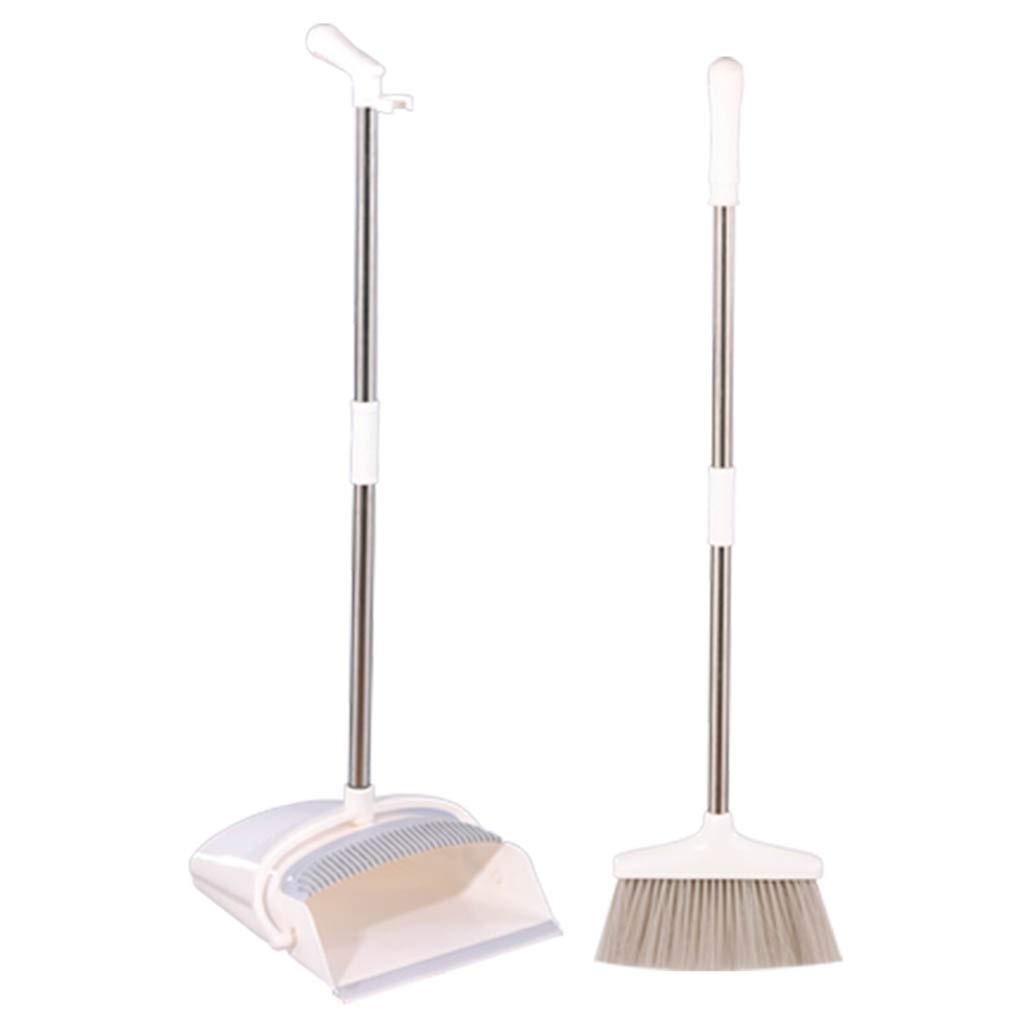 NLIAN- Broom and Dustpan Set, Stand Up Brush and Dust Pan Combo for Upright Cleaning Remove with Built-in Wisp Scraper Kitchen Hardwood Floor Clean Supplies Dustpan
