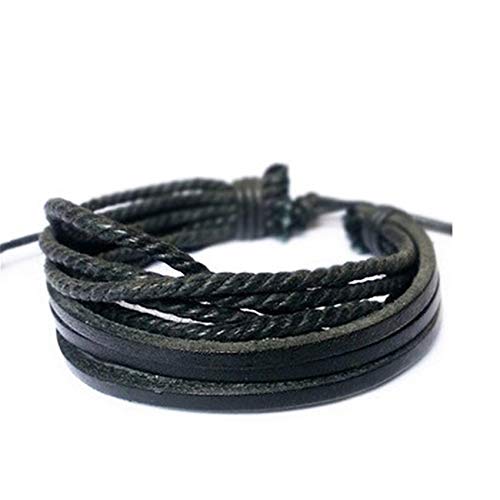 Atmneris Vintage Leather Wrist Band Leather Bracelet Wristlet Bangle Braided Bracelets Vintage Multi Rope Bracelet for Women Mens,Black