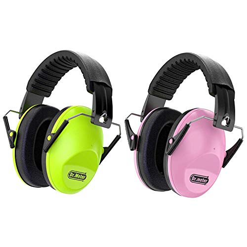 Casque Anti Bruit Bébé, Dr.meter Casque Anti Bruit Enfant, Protection pour Enfants avec Cache-Oreilles pour Dormir, étudier, Tirer, pour bébés Bandeau réglable pour 27NRR (Vert + Rose)