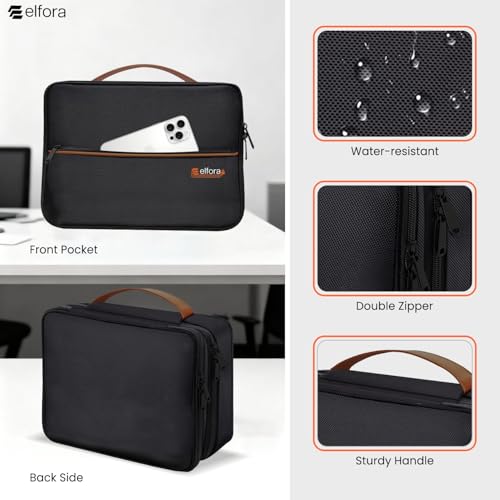 Image of Elfora Nylon Double Layer Electronic Cable Organizer Bag | Portable Travel Charger Case with Mesh Pockets & Zip Closure | Pouch for Power Bank, HDD, Tablet, Cords, Adapters & Daily Accessories (Black)