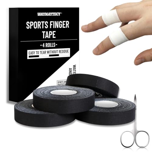 Waymaytecy 4 Rotoli Nastro Sportivo Bianco Incluse Forbici, Sport Tape,Tape Dita Extra Forte,Nastro Adesivo per Arrampicata,per Pallavolo,Boulder,Basket,Facile da Trasportare(Nero)