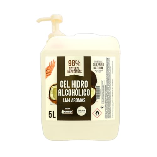 ENJOY COSMETICS - Gel Hidroalcohólico Aroma Suave a Coco 5L | 70% Alcohol | Con Glicerina Natural | Para el Cuidado de la Piel | 98% Ingredientes Naturales | Ideal para Casa y Comercios