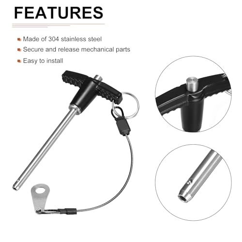 DTGN T-Griff Schnellspannstift - 6mmx70mm(DxL) - Gut zum schnellen Verbinden und Anschließen von Komponenten - Kugelverriegelungsstift aus 304 Edelstahl mit Druckknopf - Schwarz/Silber