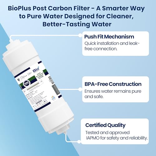 Image of Bio+ Post Carbon Filter 8 inch - 1100 Iodine Value - 4 Wash Activated Carbon - Superior Filtration for Purified Water - Remove Odors, Chemicals, and Impurities