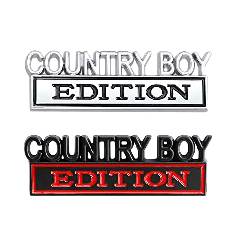 Image of 2 Pcs Country Boy Edition Emblem 3D Metal Badge Decal Sticker Fit for Universal Car Truck SUV Side Rear Front Hood Trunk Door (Silve Black)
