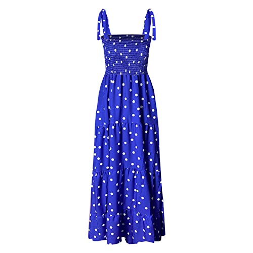 Image of kinstell Women's Summer Boho Spaghetti Strap Square Neck Ruffle Casual Flowy Long Dress Beach Swing Party Maxi Dress