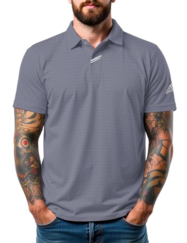 Lzzidou Polo Shirts for Men Short Sleeve Golf Polo Shirts Stretch Moisture Wicking Performance Athletic Tees, Grey, XXL