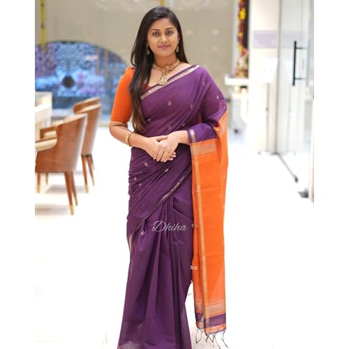 Image of Original Maheswari Cotton Silk Saree for Women | Kanjivaram Pure Silk Cotton Sari with Blouse | Zari Work | Tassels | Handloom Weave