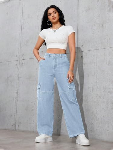 Image of Tagas Women Cargo Jeans | Women,s Cargos-Pants | (Women's) Denim Cargo's Pants || Cargo,s for Woman || Oversized-Jeans for Woman's || Loose Jeans Pant for Woman,s