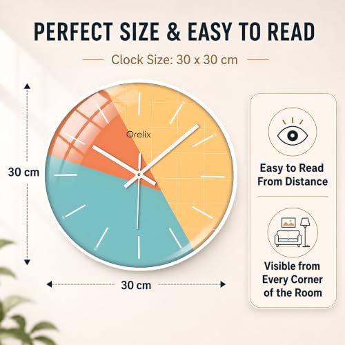 Image of Stylish Modern Wall Clock for Living Room Decor | Unique Analog Wall Watch for Bedroom, Kitchen, Office, Hall | Elegant Decorative Wall Clock for Home Interior, Wall Decoration (Teal Modern)