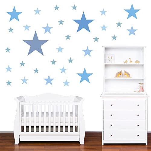 PREMYO Set of 32 Stars Wall Stickers Kids - Nursery Decor Easy to Apply - Decals for Bedrooms for Girls Boys Pastell Blue - Image 3