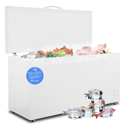 Image of Smad Deep Chest Freezer 20 Cu.Ft, Large Storage Freezers with 2 Removable Basket, 7 Adjustable Thermostat and 4 Wheels, Top Open Door, Space-Saving, Front Drain, Garage Ready for Families, White